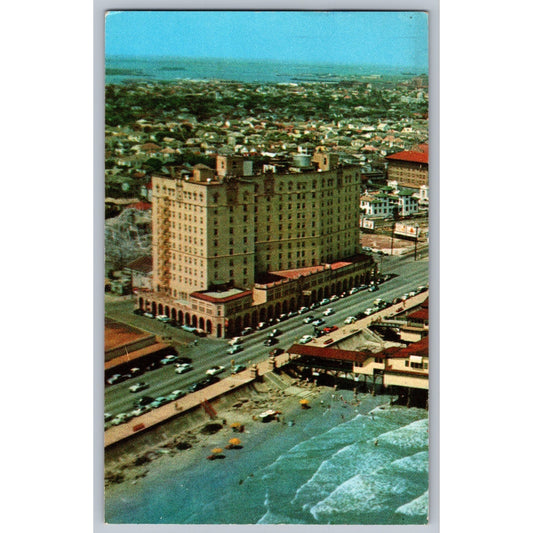 Galveston TX Texas Buccaneer Hotel & Beach Aerial View 1957 Chrome Postcard Used