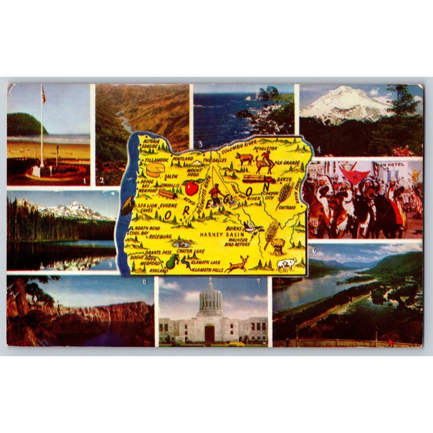 Postcard OR Oregon 10 Multi Views and Map Chrome Unused