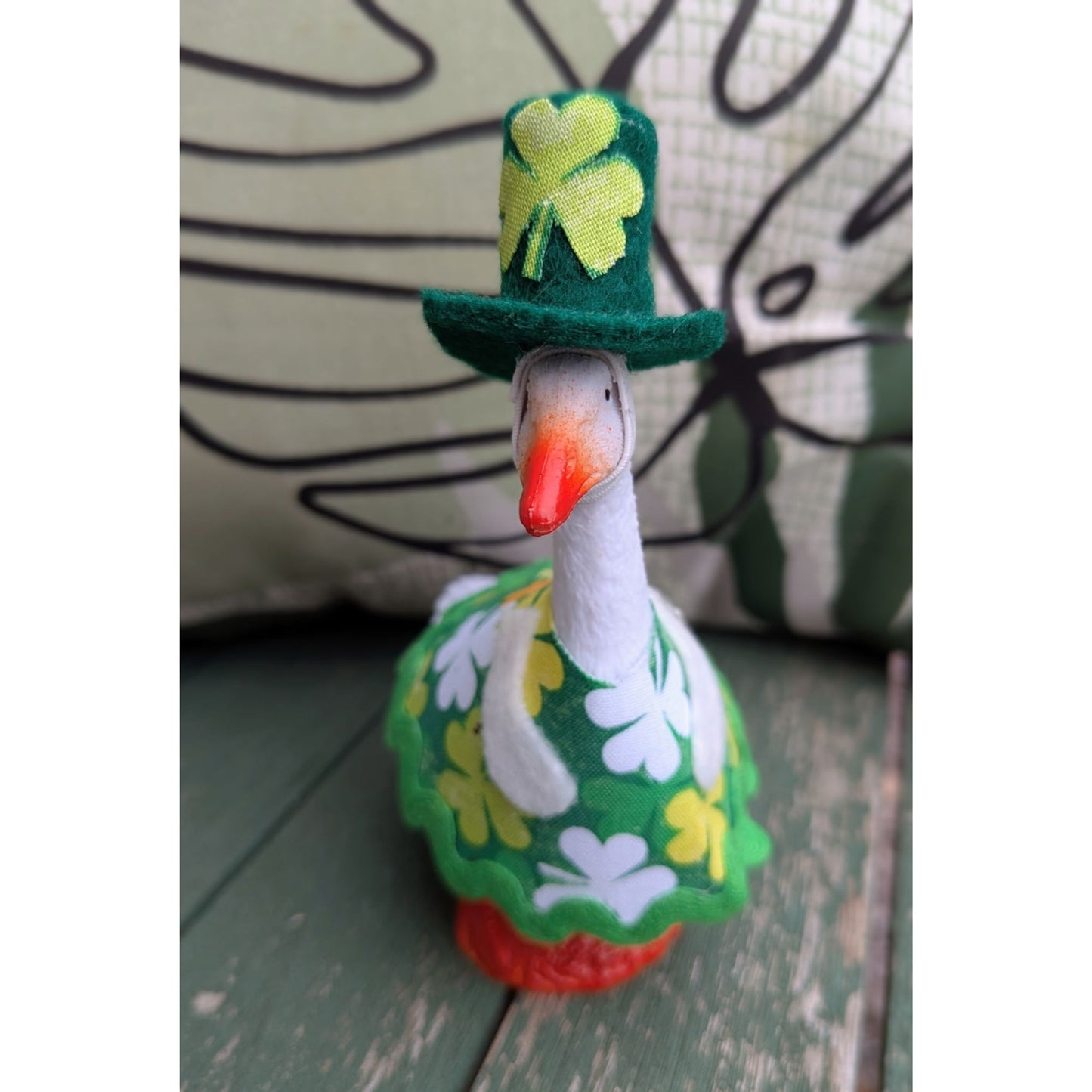 Shamrock St Paddy's - 4" Goose Figurine With Handcrafted Outfit For Home Or Office Décor