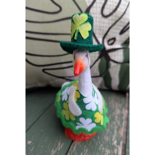 Shamrock St Paddy's - 4" Goose Figurine With Handcrafted Outfit For Home Or Office Décor