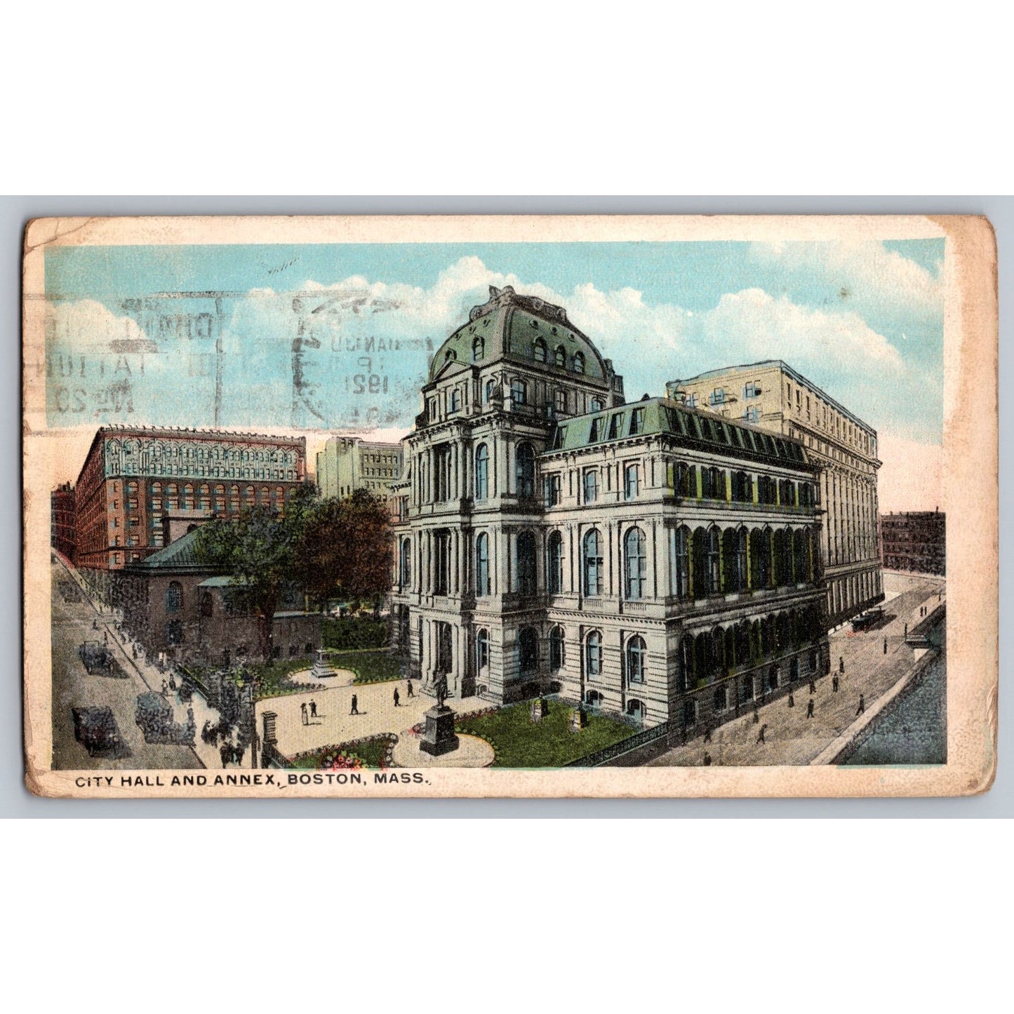 Boston MA Massachusetts City Hall & Annex White Border Postcard Used