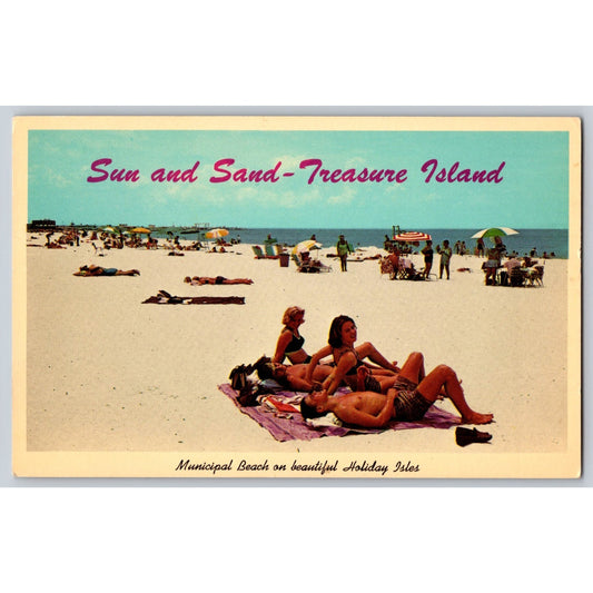 Holiday Isles FL Florida Treasure Island Sun & Sand Chrome Postcard Unused