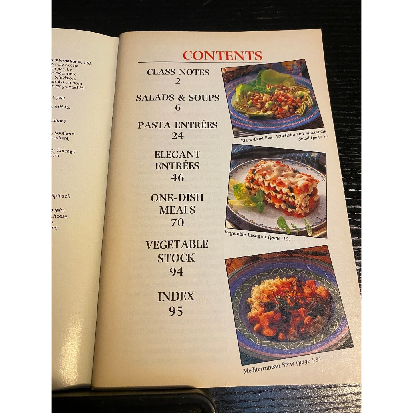 Cooking Class Great-Tasting Vegetarian Meals 1995 Recipes Cookbook Booklet