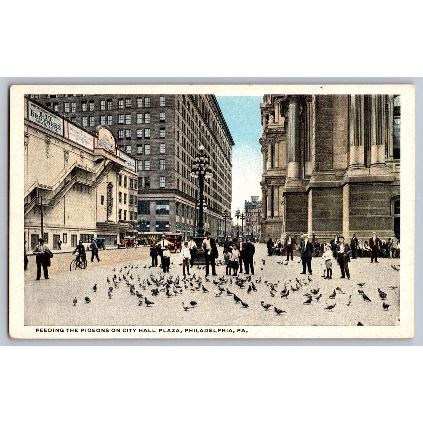 Philadelphia PA Pennsylvania City Hall Plaza Pigeons White Border Postcard 1920s