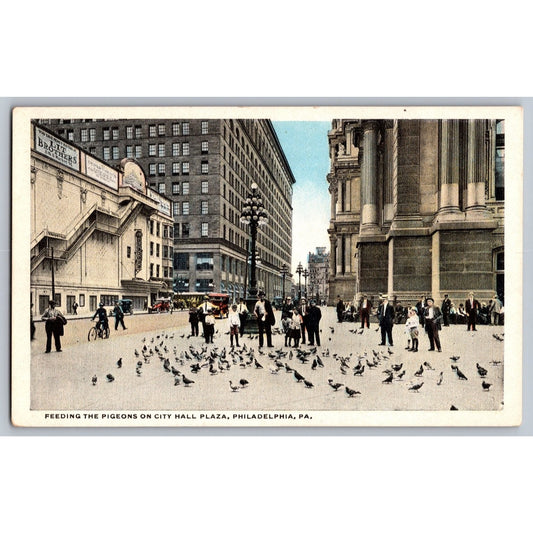Philadelphia PA Pennsylvania City Hall Plaza Pigeons White Border Postcard 1920s