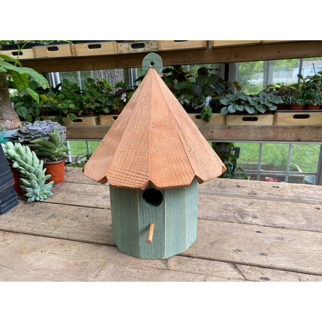 Handmade Birdhouse for Outdoor Use 1/2 Round Lexington Green with Stained Roof