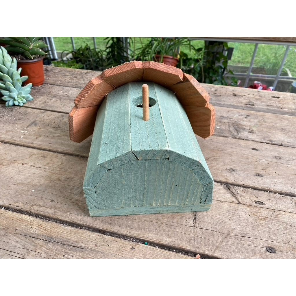 Handmade Birdhouse for Outdoor Use 1/2 Round Lexington Green with Stained Roof