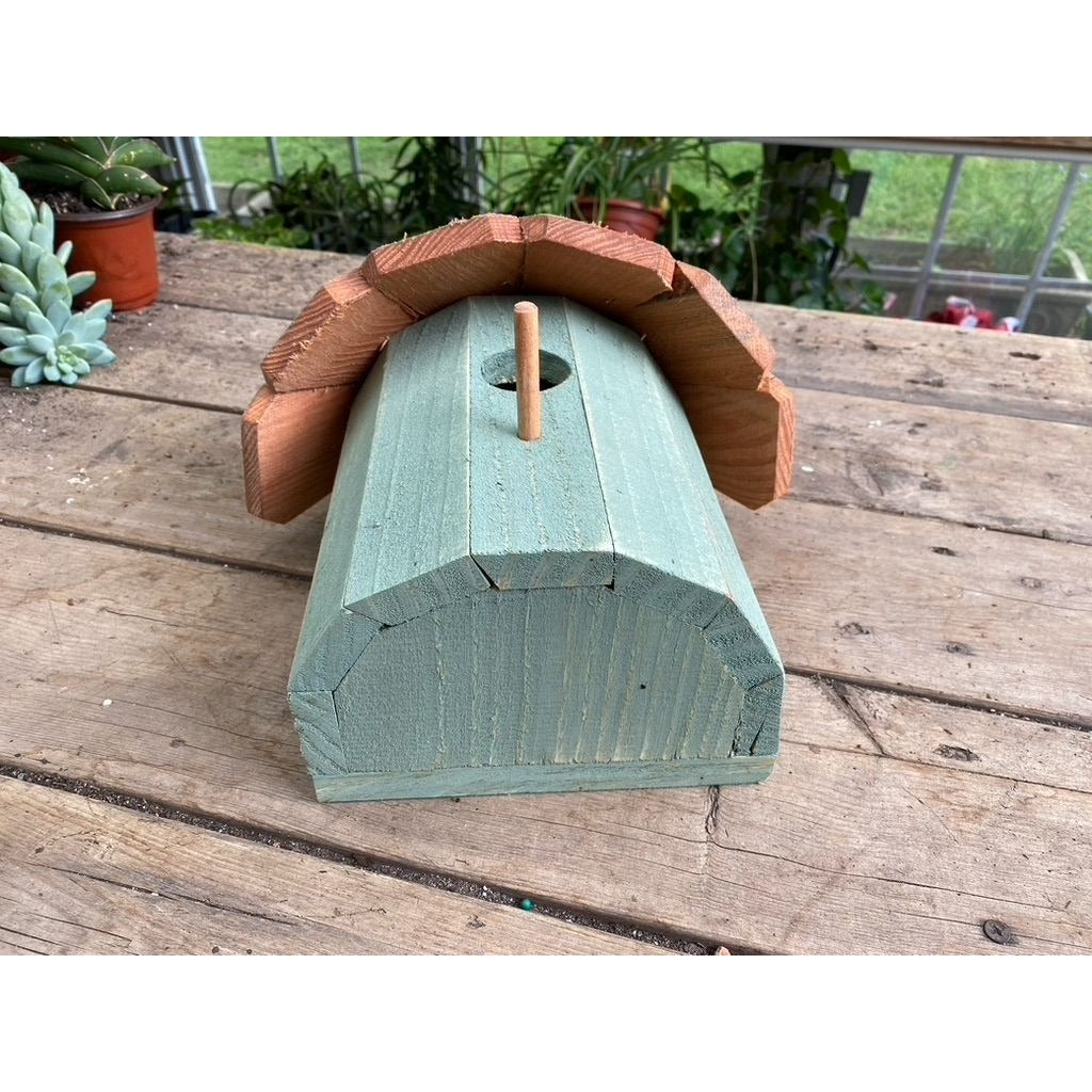 Handmade Birdhouse for Outdoor Use 1/2 Round Lexington Green with Stained Roof