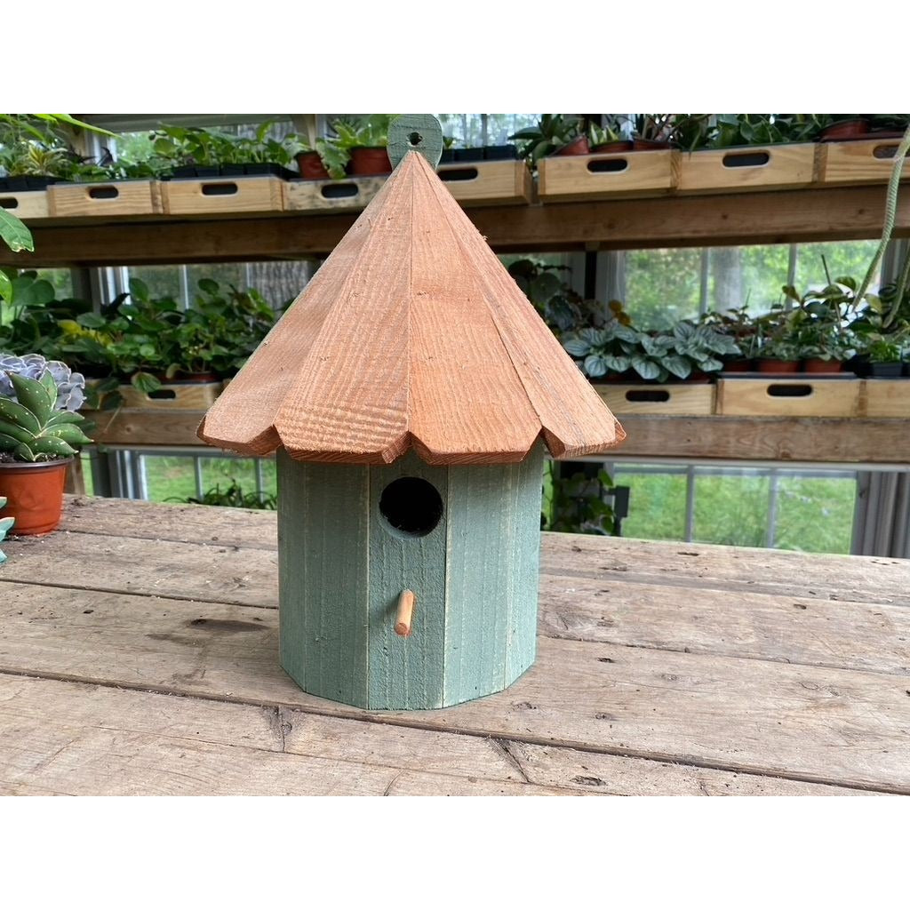 Handmade Birdhouse for Outdoor Use 1/2 Round Lexington Green with Stained Roof