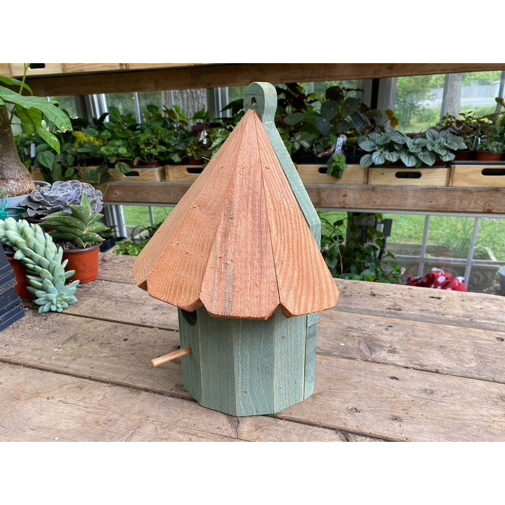 Handmade Birdhouse for Outdoor Use 1/2 Round Lexington Green with Stained Roof