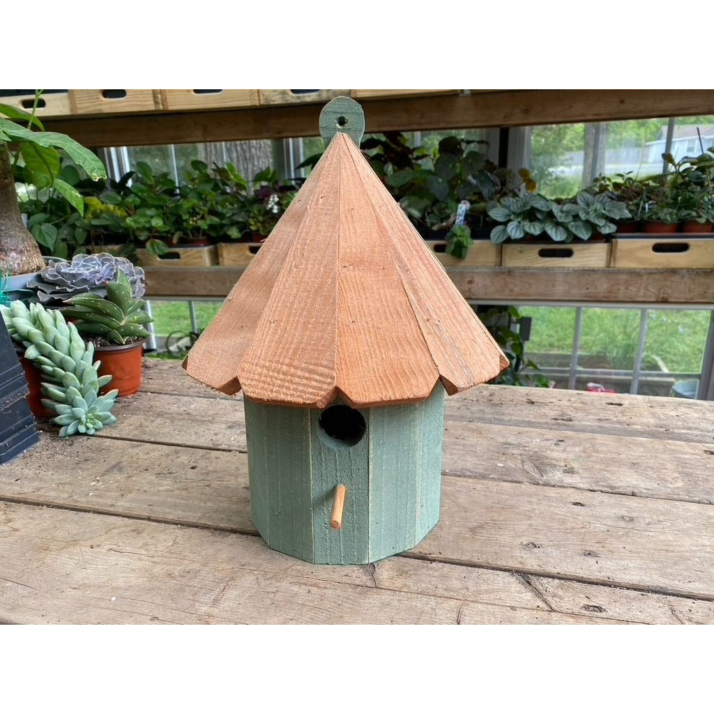 Handmade Birdhouse for Outdoor Use 1/2 Round Lexington Green with Stained Roof