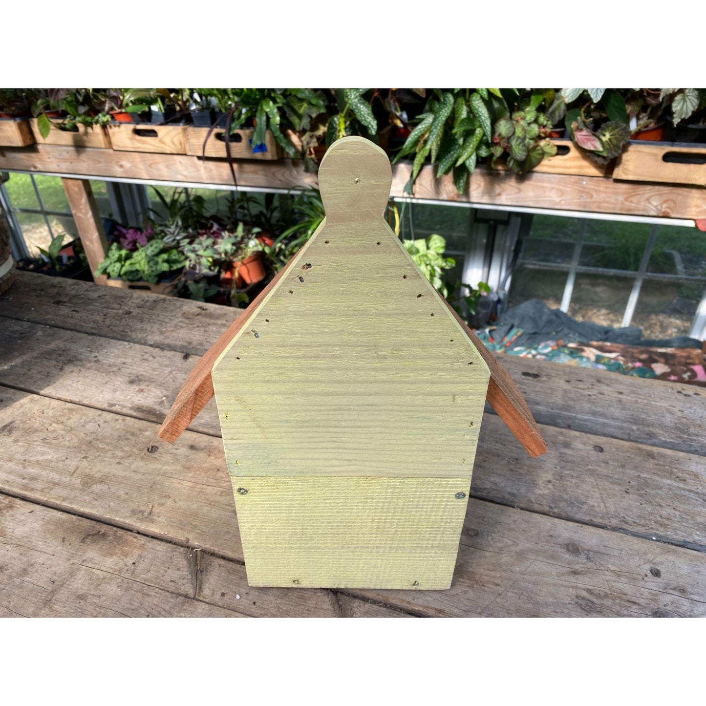 Handmade Birdhouse for Outdoor Use 1/2 Round Buttercup Yellow with Stained Roof