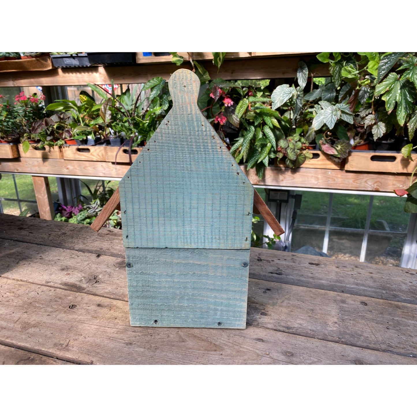 Handmade Birdhouse for Outdoor Use 1/2 Round Blue Spruce with Stained Roof