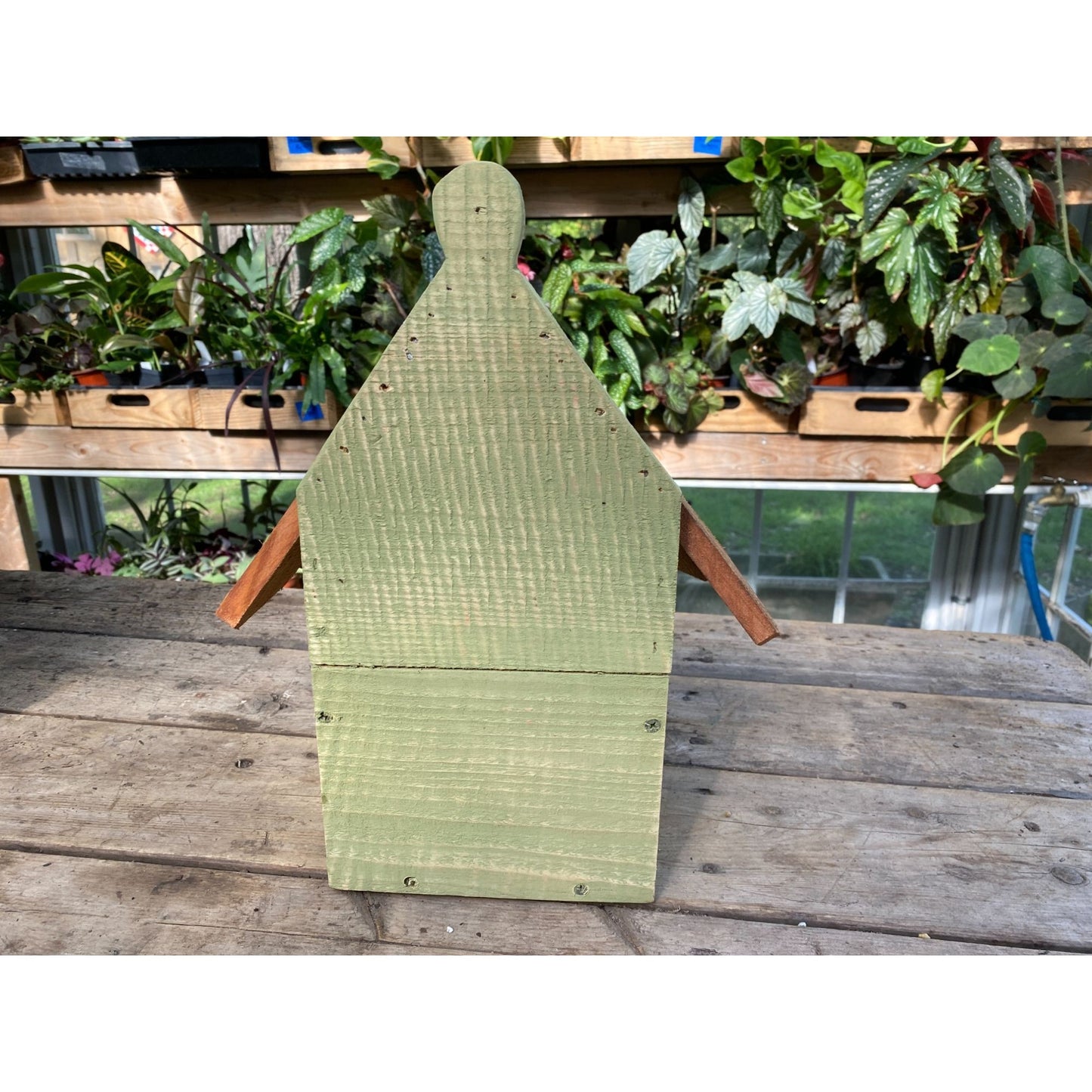 Handmade Birdhouse for Outdoor Use 1/2 Round Bayberry Green with Stained Roof