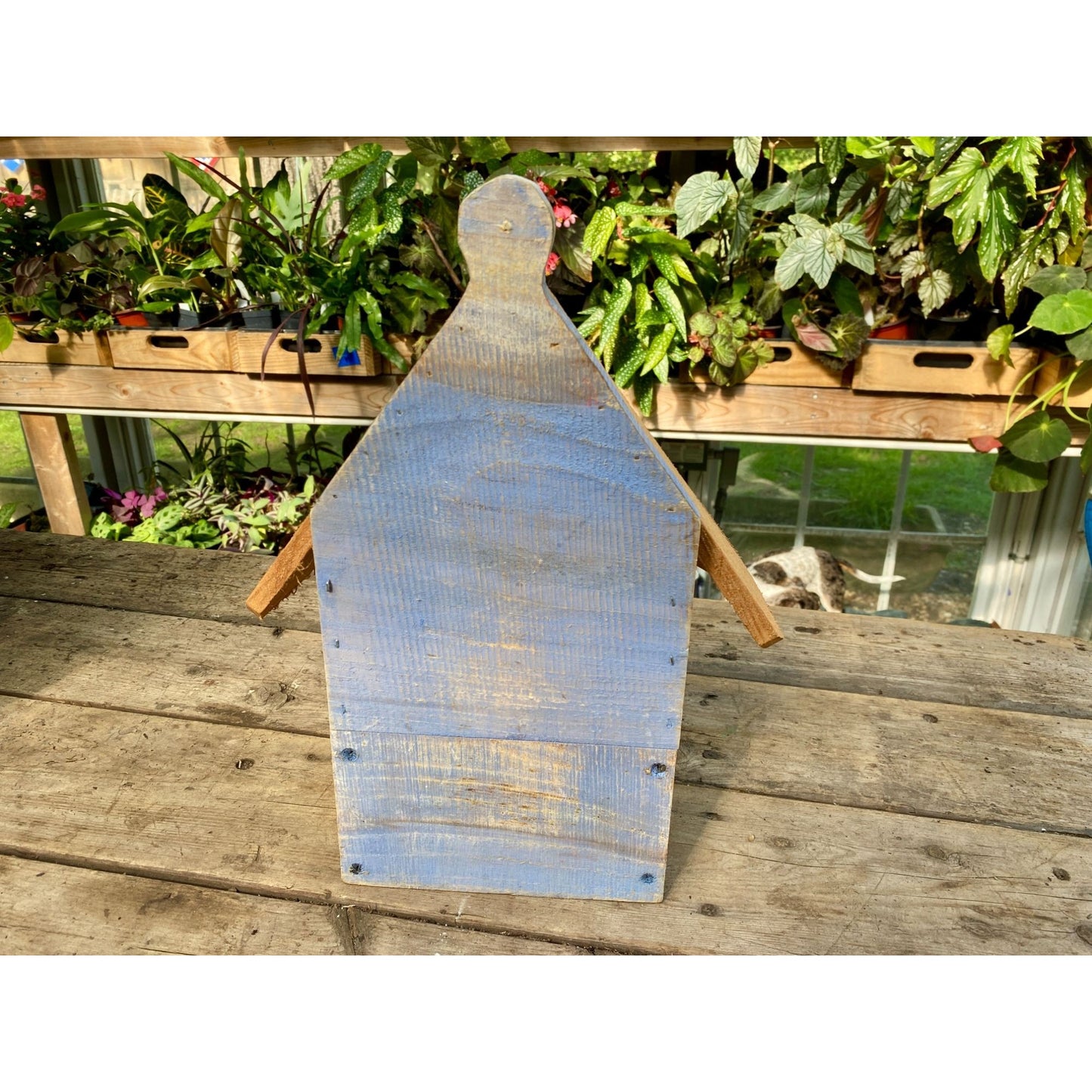 Handmade Birdhouse for Outdoor Use 1/2 Round Cornflower Blue with Stained Roof