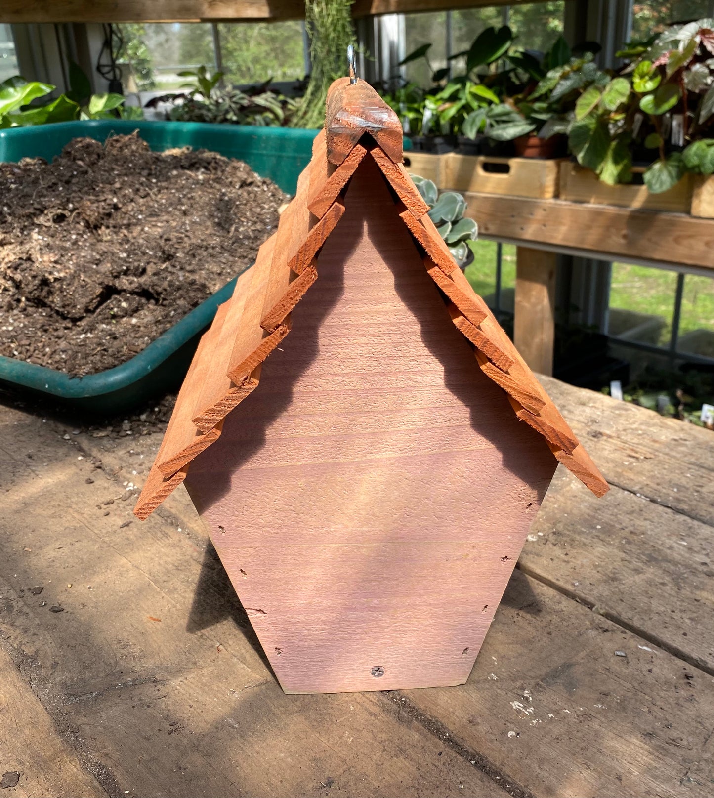 Handmade Birdhouse for Outdoor Use - Sweet Rose Pink Milk Paint and Stained Roof