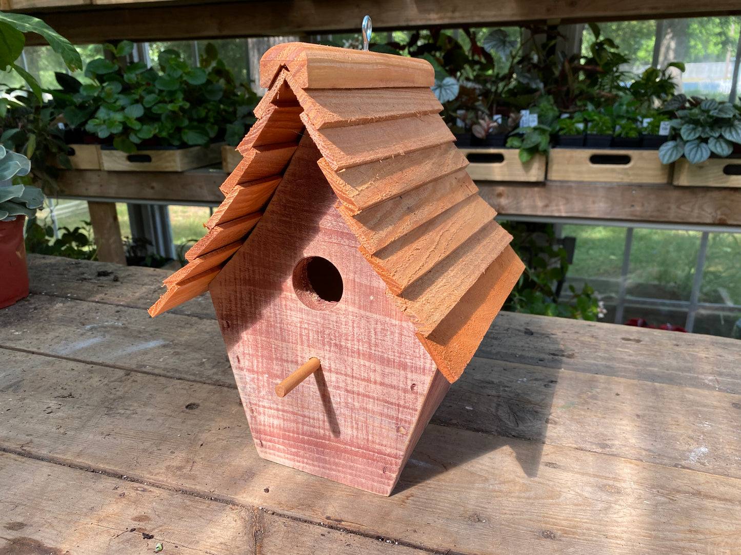 Handmade Birdhouse for Outdoor Use - Barn Brown Milk Paint and Stained Roof