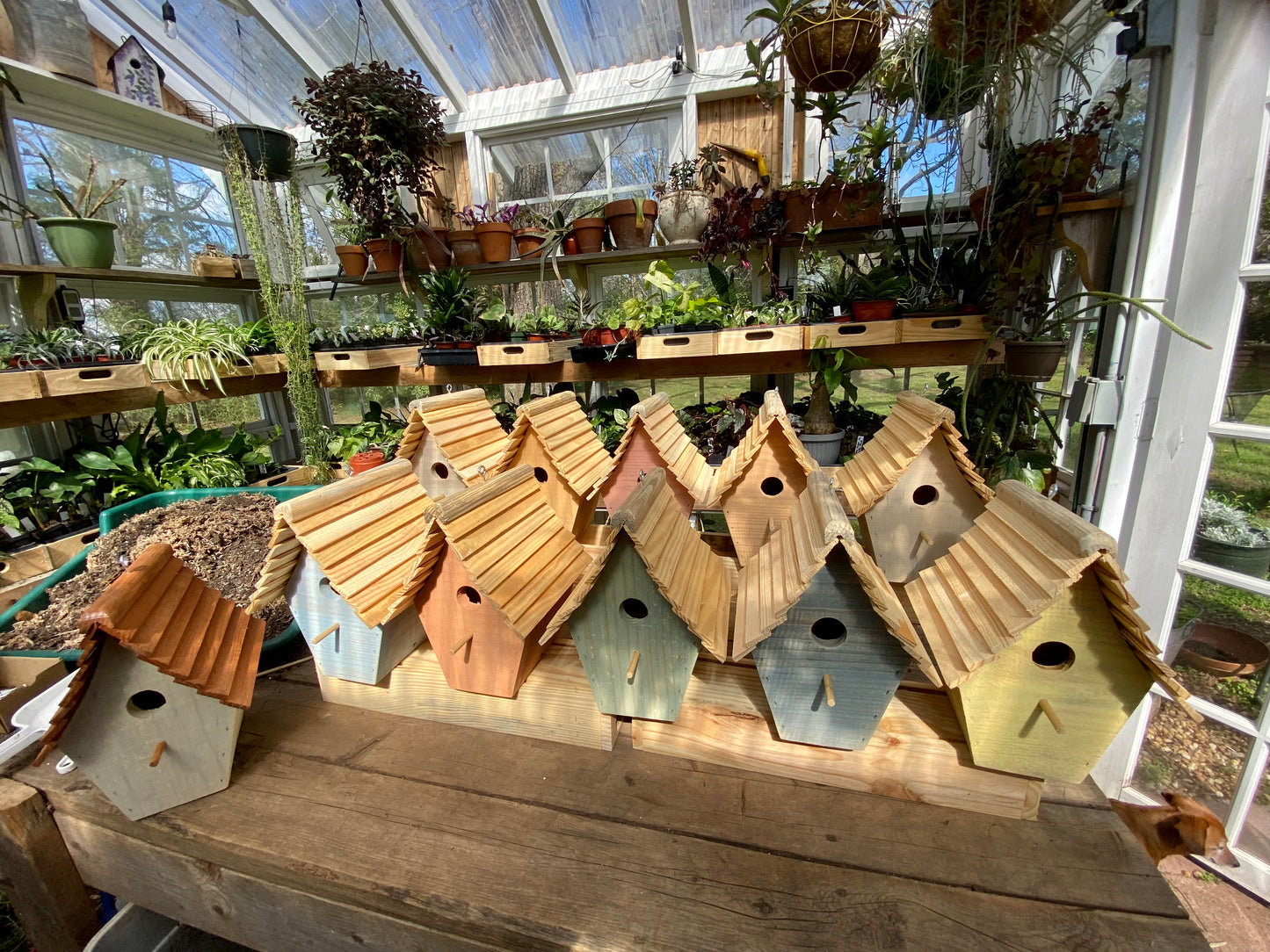 Handmade Birdhouse for Outdoor Use - Barn Brown Milk Paint and Stained Roof