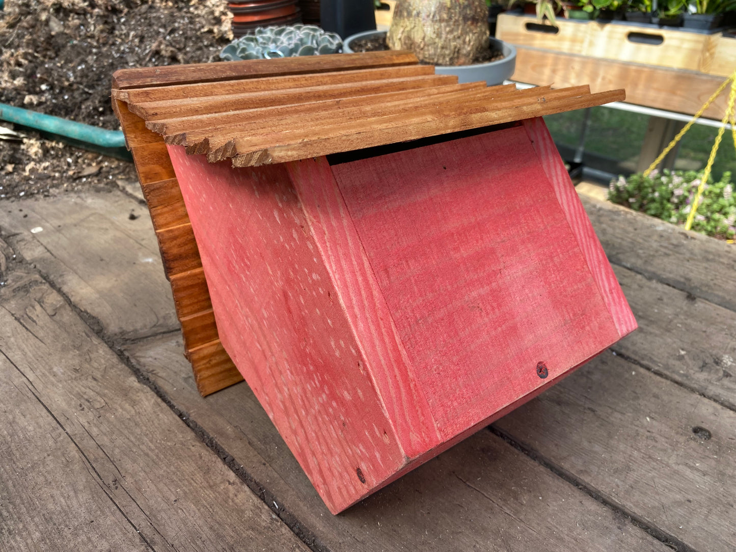 Handmade Birdhouse for Outdoor Use - Real Red Milk Paint and Stained Roof