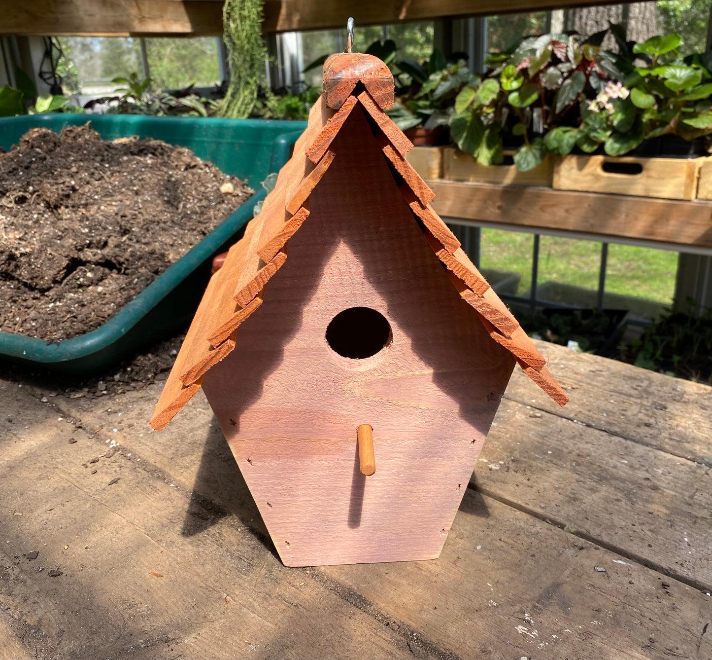 Handmade Birdhouse for Outdoor Use - Sweet Rose Pink Milk Paint and Stained Roof