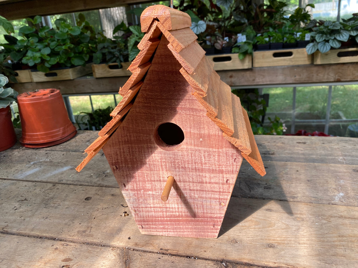 Handmade Birdhouse for Outdoor Use - Barn Brown Milk Paint and Stained Roof