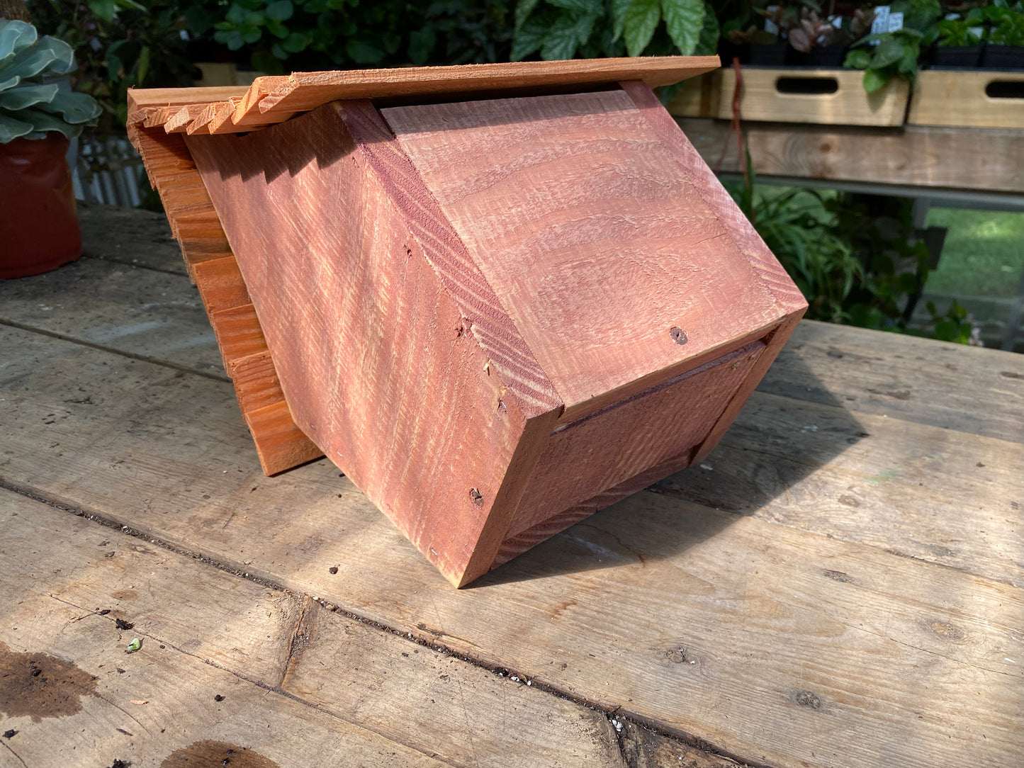 Handmade Birdhouse for Outdoor Use - Barn Brown Milk Paint and Stained Roof