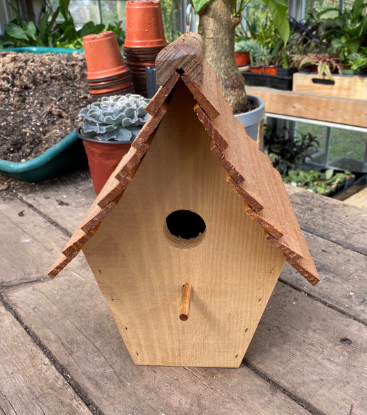 Handmade Birdhouse for Outdoor Use - Fresh Peach Milk Paint and Stained Roof