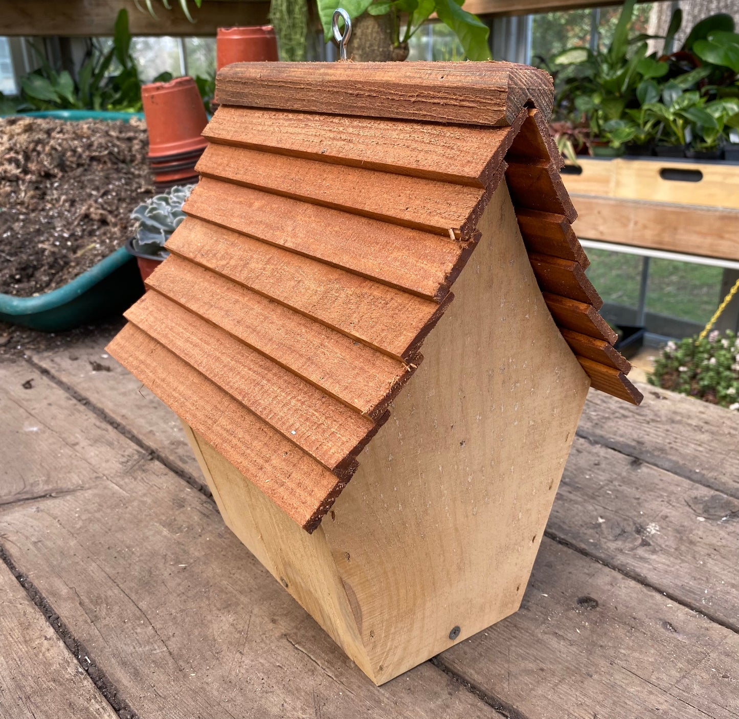 Handmade Birdhouse for Outdoor Use - Fresh Peach Milk Paint and Stained Roof