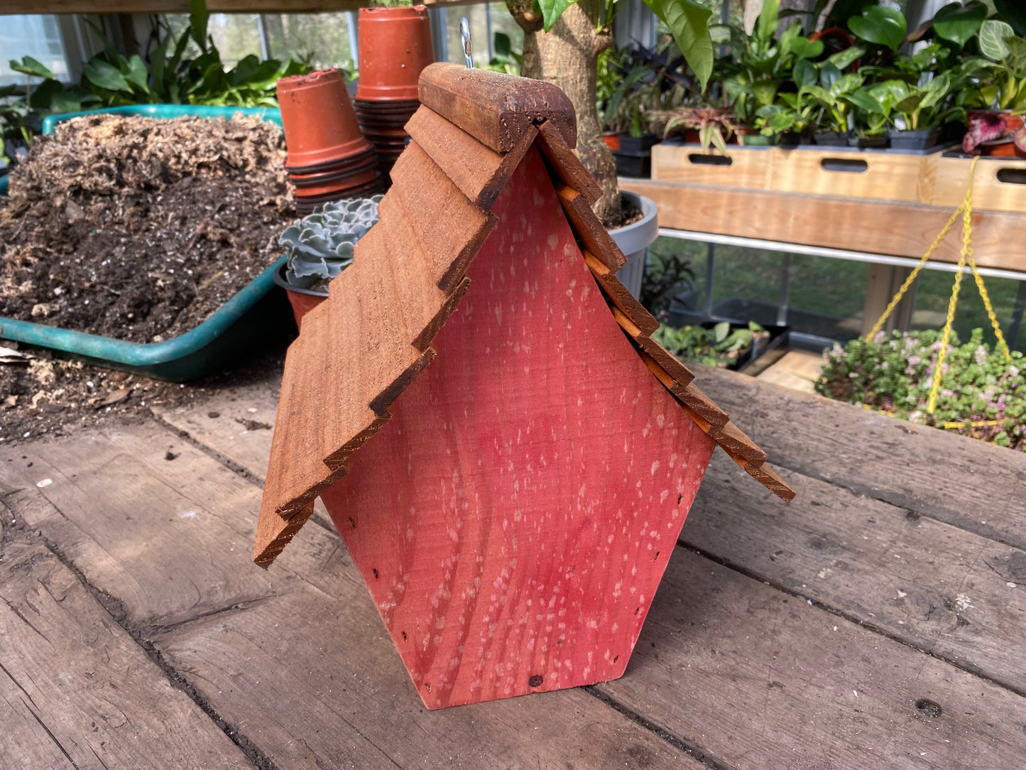 Handmade Birdhouse for Outdoor Use - Real Red Milk Paint and Stained Roof