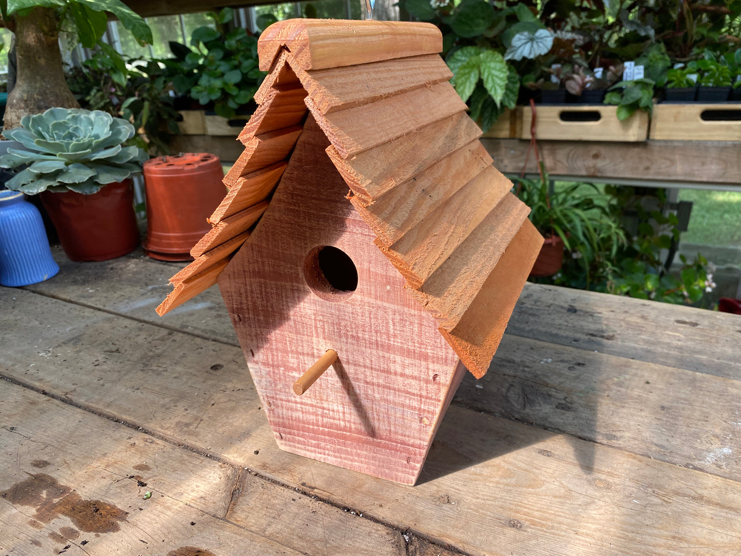 Handmade Birdhouse for Outdoor Use - Barn Brown Milk Paint and Stained Roof