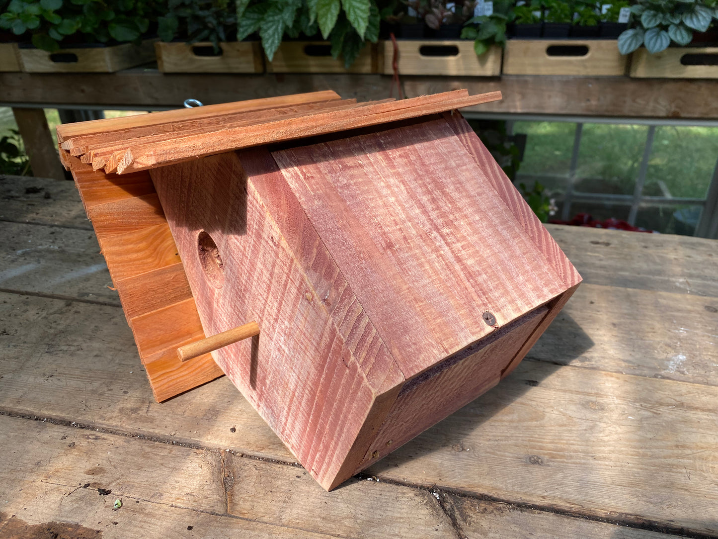 Handmade Birdhouse for Outdoor Use - Barn Brown Milk Paint and Stained Roof