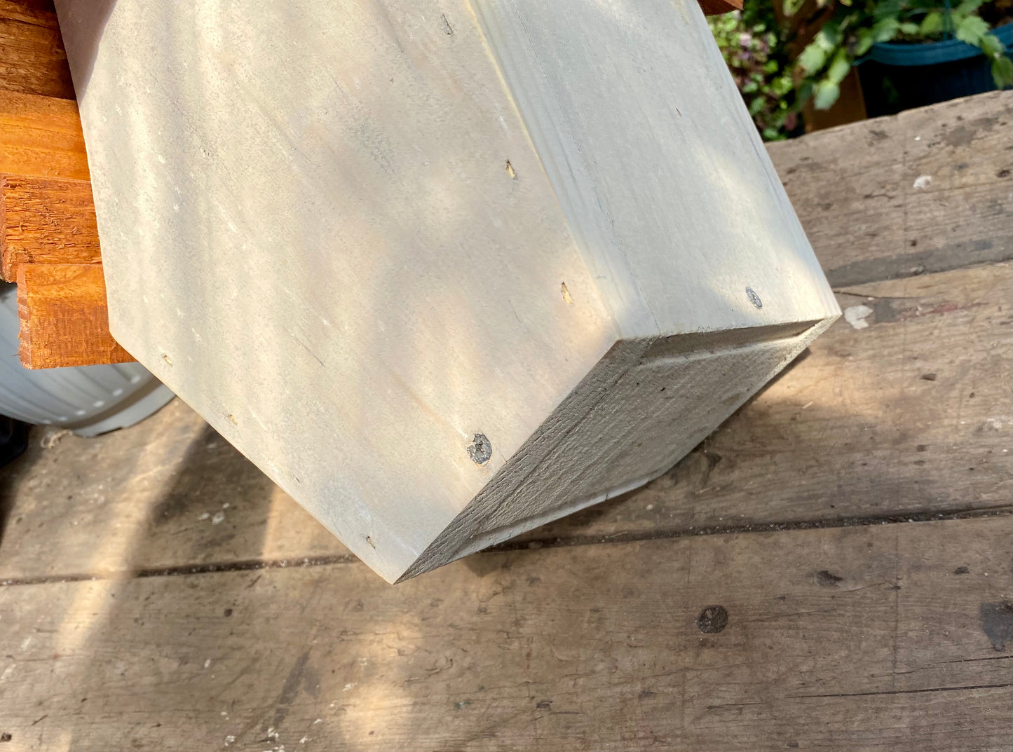 Handmade Birdhouse for Outdoor Use - Dove Gray Milk Paint and Stain Roof