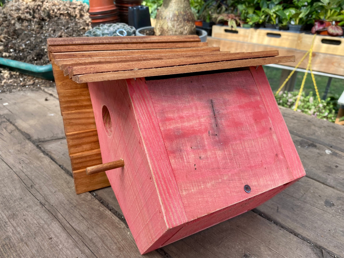 Handmade Birdhouse for Outdoor Use - Real Red Milk Paint and Stained Roof