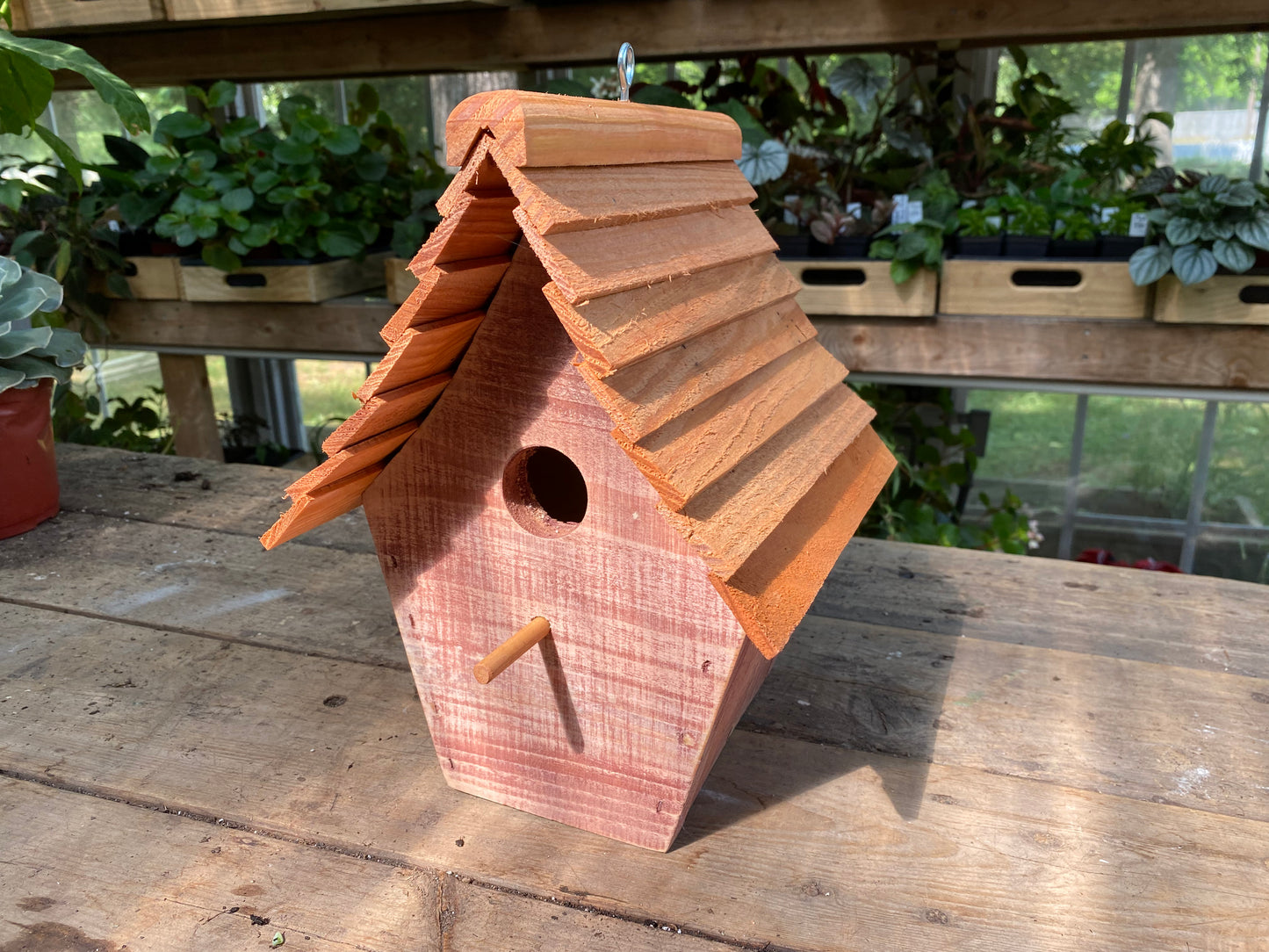 Handmade Birdhouse for Outdoor Use - Barn Brown Milk Paint and Stained Roof