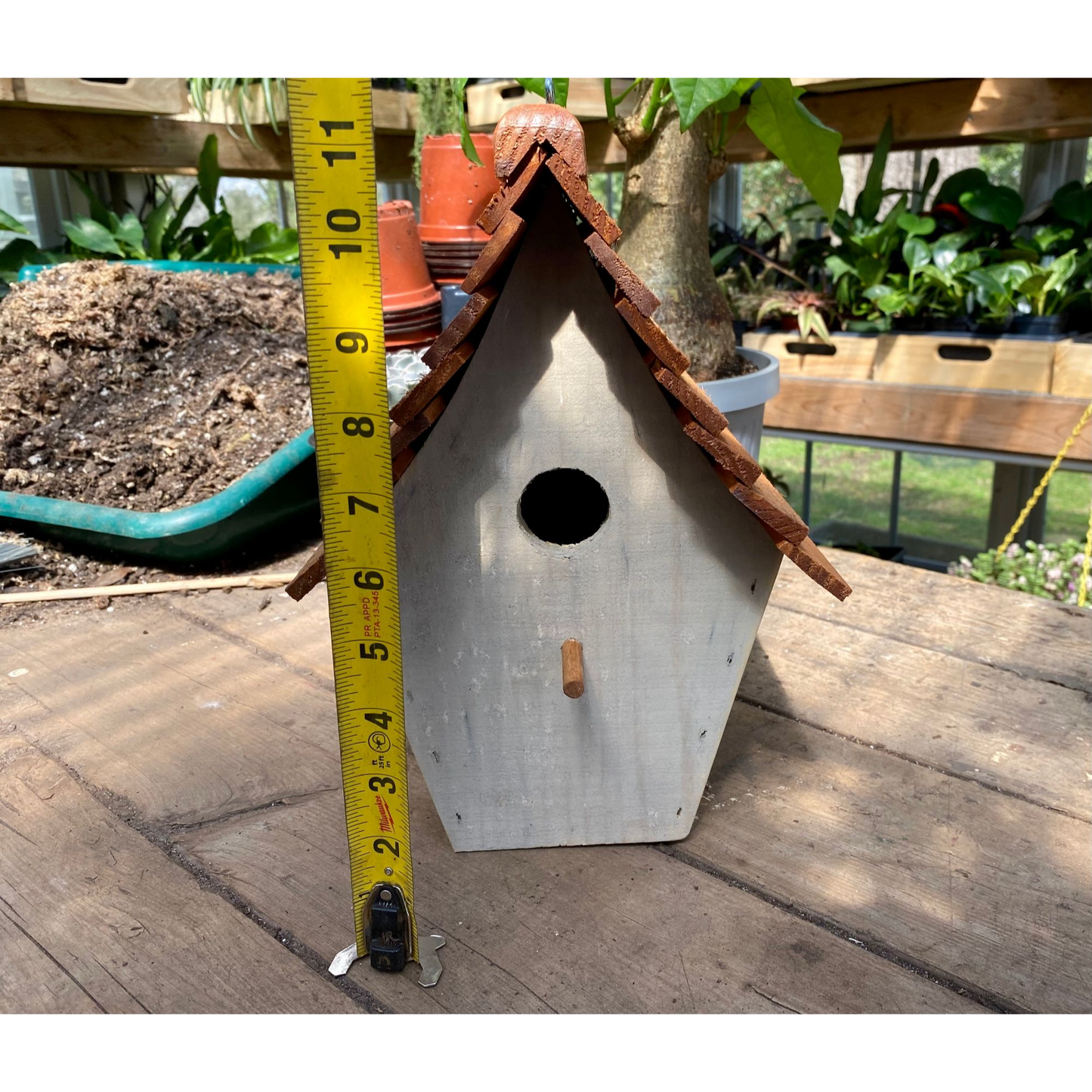 Handmade Birdhouse for Outdoor Use - Dove Gray Milk Paint and Stain Roof