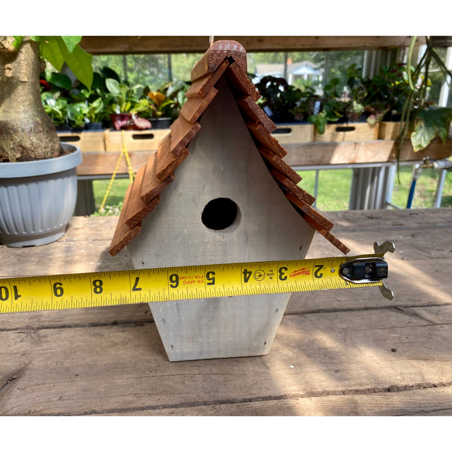 Handmade Birdhouse for Outdoor Use - Dove Gray Milk Paint and Stain Roof